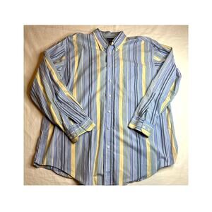 Rochester Dress Shirt Mens 1X Blue Striped Collared Colorful Button Up Workwear